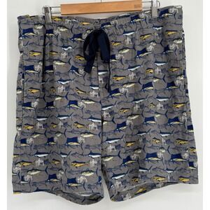 Guy Harvey Mens‎ Gray Fish Print Lounge Pajama Shorts Marlin Drawstring Sz XL
